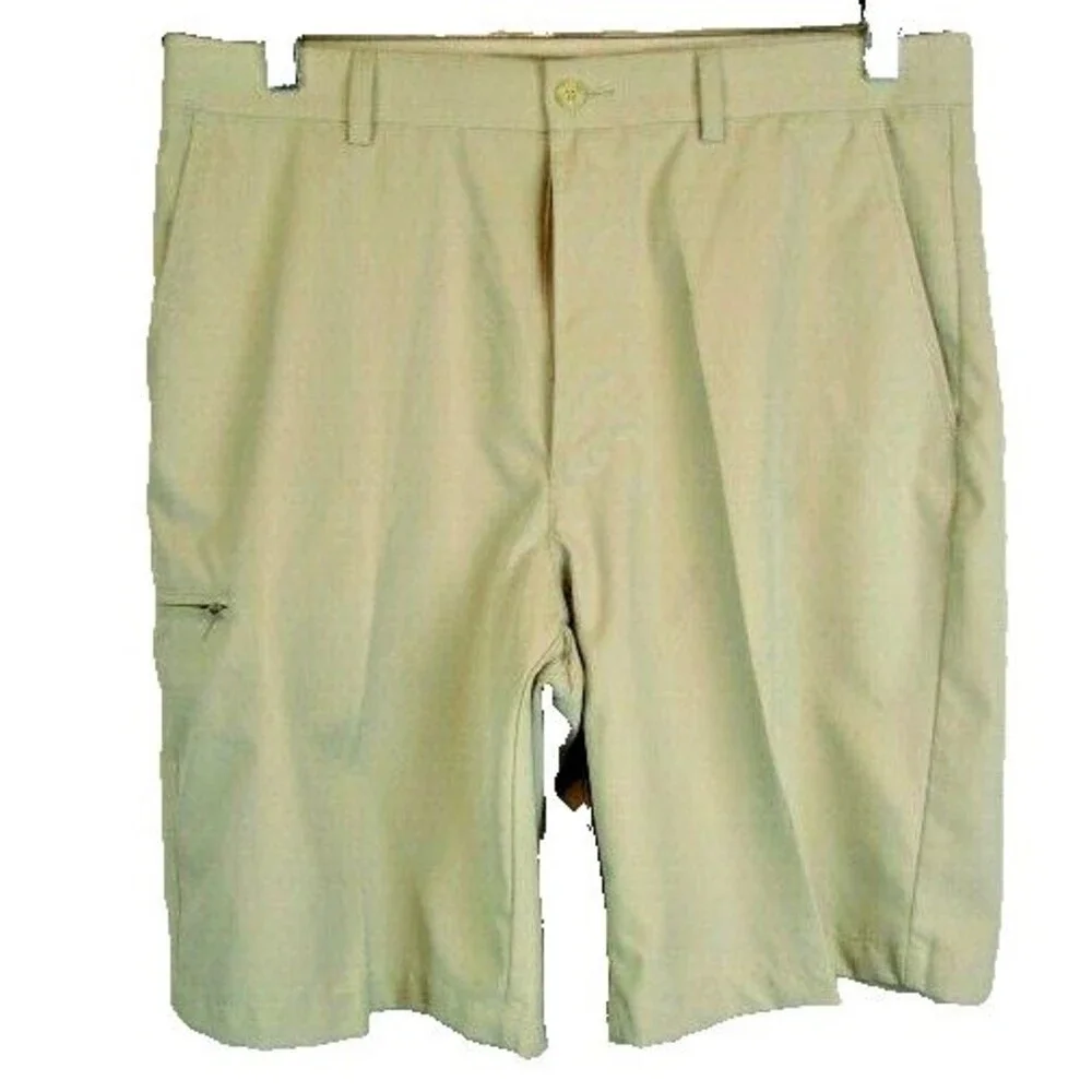 Mens Grand Slam Cream Poly Golf Chino Flat Front Shorts sz 34x11